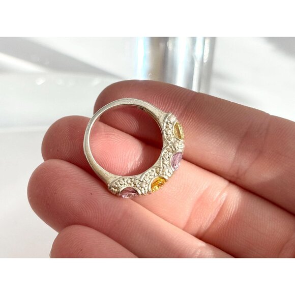 Multi-Stone Band Style Semi-Precious 925 Sterling Silver Vintage Ring - sz 6 - Picture 8 of 12